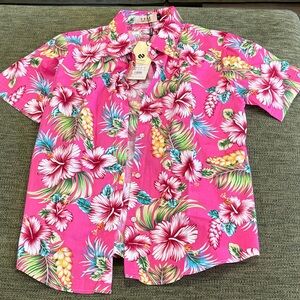 Tropical Pink Floral Button Down Shirt